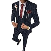 Aesido Mens Suit Plaid Tuxedos Business Suits Slim Fit Double Breasted