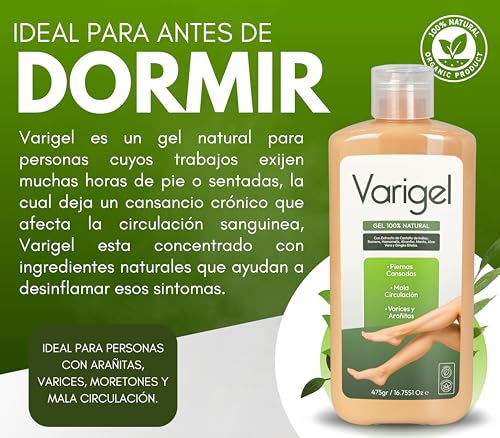 Varigel 475gr – Gel para piernas Cansadas e Hinchazón | Con Castaño de Indias, Hamamelis & Romero | Textura Ligera, Absorcion rápida