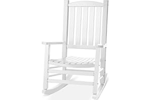 Besunbar Wood Outside Rocking Chair, Oversized Patio Rocking Chair w/400lbs Support & High Backrest | Porch, Lawn, Garden, Backyard, Outdoor, Indoor, White