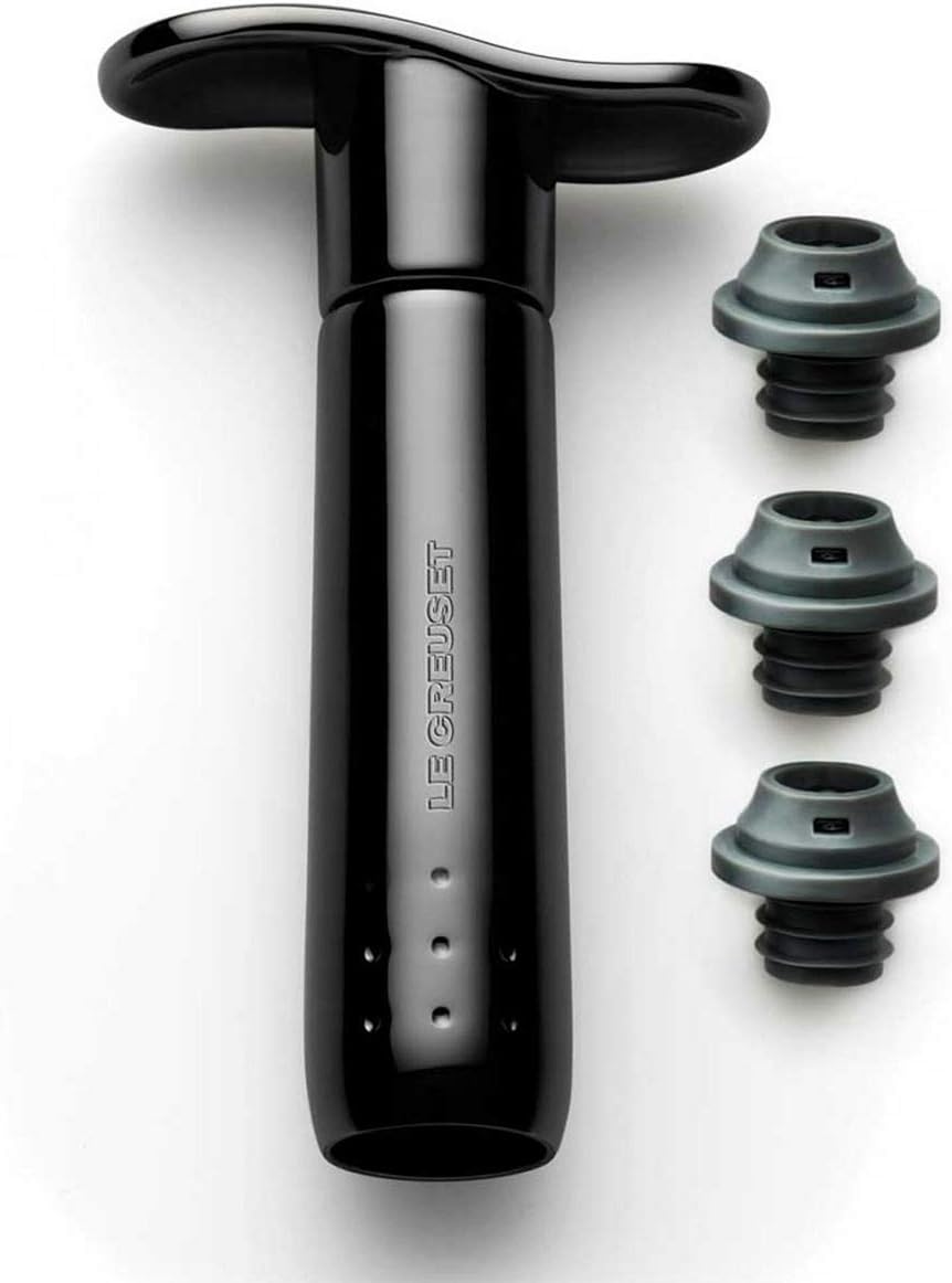 Le Creuset WA137 Wine Accessories Wine Pump and 3 Stoppers, Black