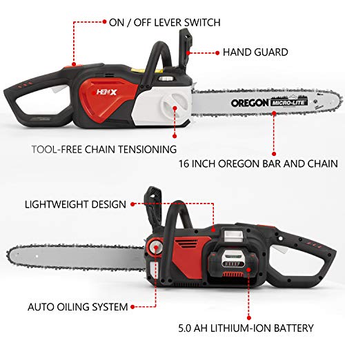 HENX 40V 16 Inch Cordless Chainsaw with Toolless Chain Tension System