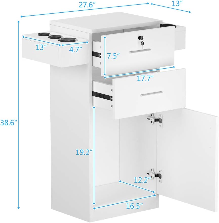 Pannow Salon Wood Storage Station Cabinet, 2 Drawer & 1 Large Cabinet Salon Hair Styling Equipment Drawer with Lock,Beauty Furniture Hairdressing Cabinet Storage Coloring Station: Kitchen & Dining