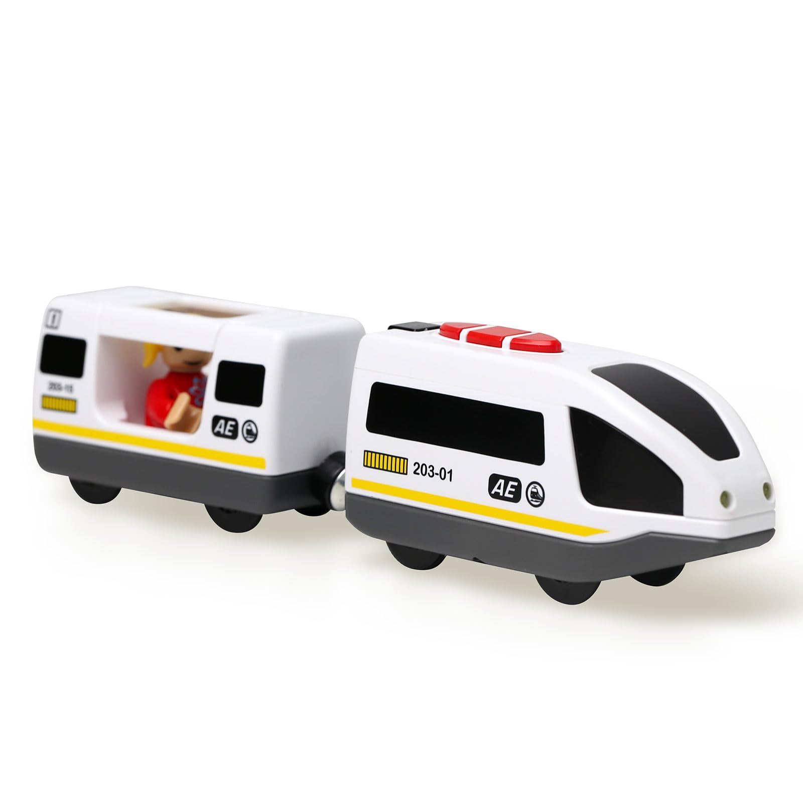 EVERGD Electric Train Set for Kids, Magnetic Martin Battery Powered Powerful Engine Locomotive Train Set Educational RC Train Model for Wooden Track (White)