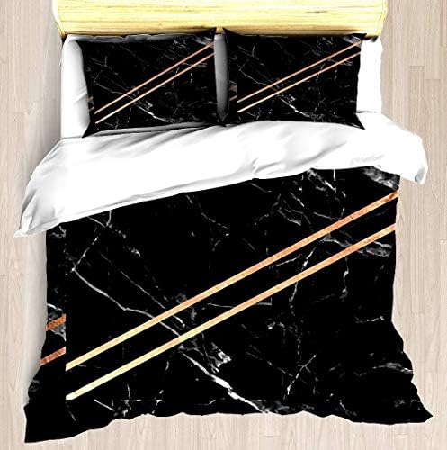 VAMIX Black Marble & Rose Gold - Duvet Cover Set Soft Comforter Cover Pillowcase Bed Set Unique Printed Floral Pattern Design Duvet Covers Blanket Cover Twin/XL Size