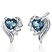Peora London Blue Topaz Angel Wing Earrings 925 Sterling Silver, Genuine Gemstone, 1 Carat Total, Heart Shape, 5mm, Friction Backs, December Birthstone Earrings, Blue Studs