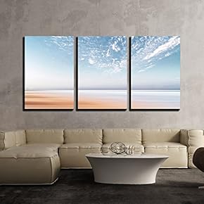3 Piece Canvas Wall Art - Abstract Calm Ocean Under The Sky - Modern Home Art Stretched and Framed Ready to Hang - 16"x24"x3 Panels