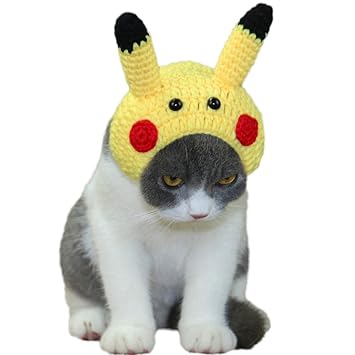 Haustier-Hut-Haustier-Kleidung Halloween-Hut Hand-gestrickter netter Karikatur-Pikachu-Katzen-Hut-Haube Handgemachter kleiner