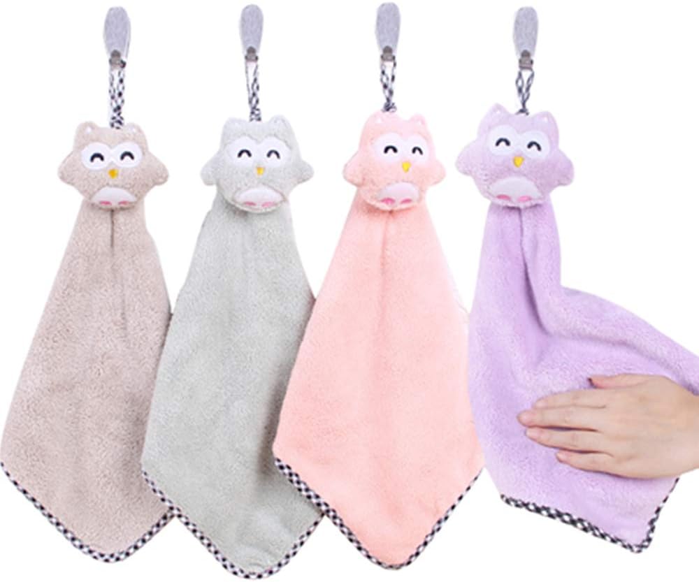 Absorbent Hanging Hand Towels 4 Pcs Cute Hand Animal Towels Fast Dry Soft Dish Wipe Cloth for Home Kitchen Bathroom(4in1)