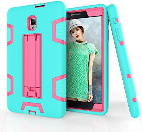 PPSHA Samsung Galaxy Tab A 8.0 2017 Case, High Impact Armor Heavy Duty Hybrid Shockproof Protection Cover Built With Stand for Galaxy Tab A 8.0 (SM-T380/T385) 2017 Release (Teal+Rose)