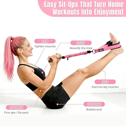3 Tube Pedal Resistance Band with Handle, Upgraded Multifunction Adjustable Home Workout Equipment for Women, Full Body Toning Bands for Abs Core Waist Arms Legs Glutes, Sit Up Exercise Tool