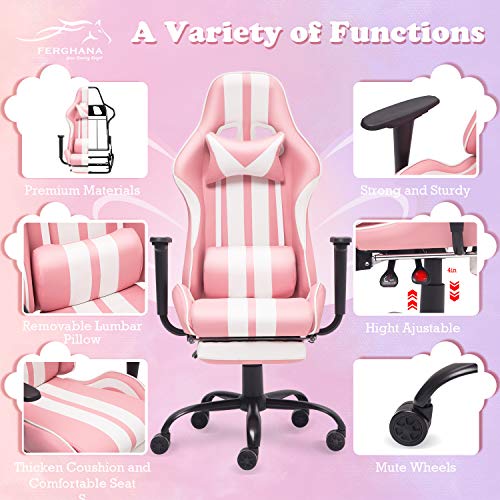 Ferghana Pink Gaming Chair with Footrest,Computer Game Chair,Massage Gaming Chairs,Christmas,Xmas Gift,PC Gaming Chairs… - Image 3