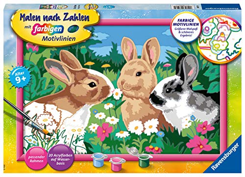 Ravensburger Malen nach Zahlen 28517 - Putzige Häschen - Für Kinder ab 9 Jahren