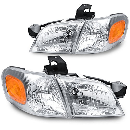 Headlights Assembly Replacement for 97-05 Chevy Venture Amber Reflector Chrome Housing + Corner Light, 1 Year Warranty