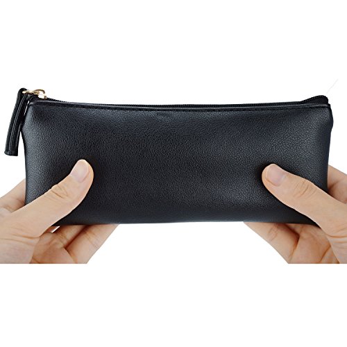 MROCO PU Leather Pencil Case Pencil Pouch Pen Pouch, Small Pencils Pouch Canvas/PU Leather Pen Case Makeup Pouch Makeup Case Cosmetic Pouch with Zipper for School,Office,Travel(Black)