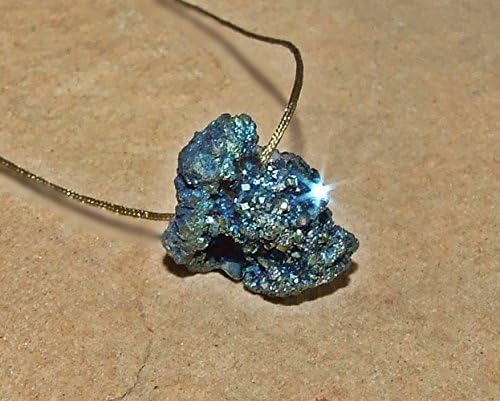 Genuine Blue Titanium Drusy Quartz Raw Geode Necklace, Minimalist Druzy on Cord, Sterling Clasp