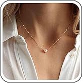 Yheakne Boho Pearl Pendant Necklace Gold Floating Pearl Choker Necklace Minimalist Chain Bridal Necklace Jewelry for Women (Gold)
