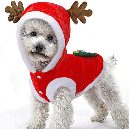 SmileyUS Santa Elk Dog Costume Christmas Pet Hoodie Coat Clothes Dog Pet Clothing Winter Autumn Fit for Puppy Dog Teddy Chihuahua Yorkshire Poodle Maltese Puppy Pug