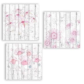 3 Panel Canvas Wall Art Flowers on Vintage Wood Background Pictures Home Wall Decorations for Kitchen Streched and Framed? - 12"x12"x3 Panels