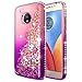 Moto E4 Case with [Tempered Glass Screen Protector], NageBee Glitter Quicksand Liquid Floating Flowing Sparkle Shiny Bling Diamond Luxury Cute Case For Motorola Moto E (4th Generation) -Pink/Purple