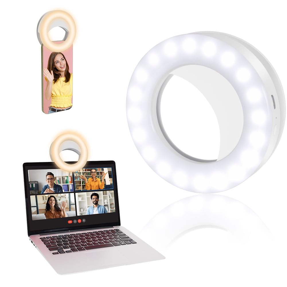 OSDUE Selfie Ring Light for Phone, Rechargeable Portable Clip-on Ring Light with 3 Colors & 40 LEDs for Tablet Laptop Zoom Makeup Vlog and Video Conference