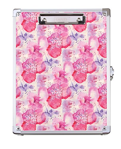 Vaultz VZ03808 Locking Storage Clipboard with Key Lock and Hanging Grommet, Letter Size, Floral Design, 10 x 12.5 x 2 Inches, Pink and Aluminum