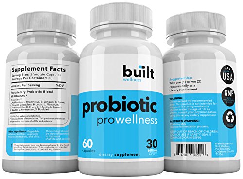 Built Wellness Probiotic Supplement: Probiotics For Kids and Adults, 60 Delayed Release Capsules, 30 billion CFU, 15 Strain, Colon Health Probiotic