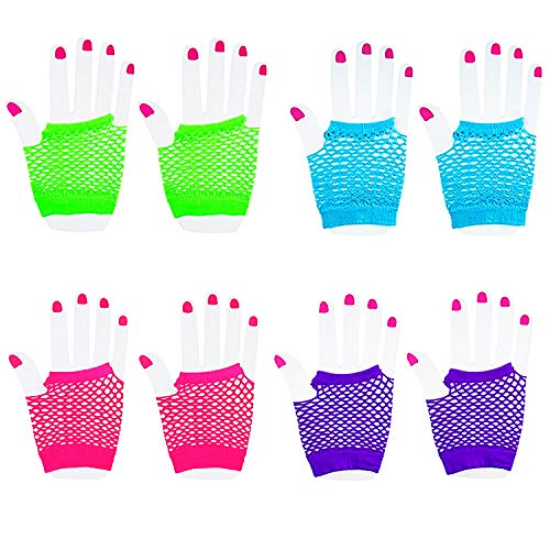Novelty Place Neon Gloves Fingerless Diva Fishnet Wrist Gloves Assorted Neon Colors (12 Pairs)