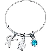 Personalized Penguin Charm Bangle Bracelet with Birthstone and Initial Charm, Penguin Jewelry Gifts for Women, Teens and Girls