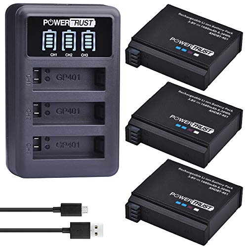 PowerTrust 3Pcs AHDBT-401 Battery for Gopro Hero 4