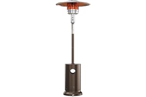 EAST OAK 55,000 BTU Propane Patio Heater with Round Table & Stainless Steel Burner, Outdoor Heater with Wheels, Ideal For Large Patios, Gardens, Outdoor Events, and Commercial Use, Bronze