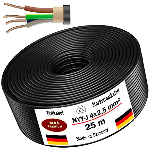 Erdkabel Stromkabel 5, 10, 15, 20, 25, 30, 35, 40, 50, 60, 70, 75, 80, 90 oder 100m NYY-J 4x2,5 mm² Elektrokabel Ring…