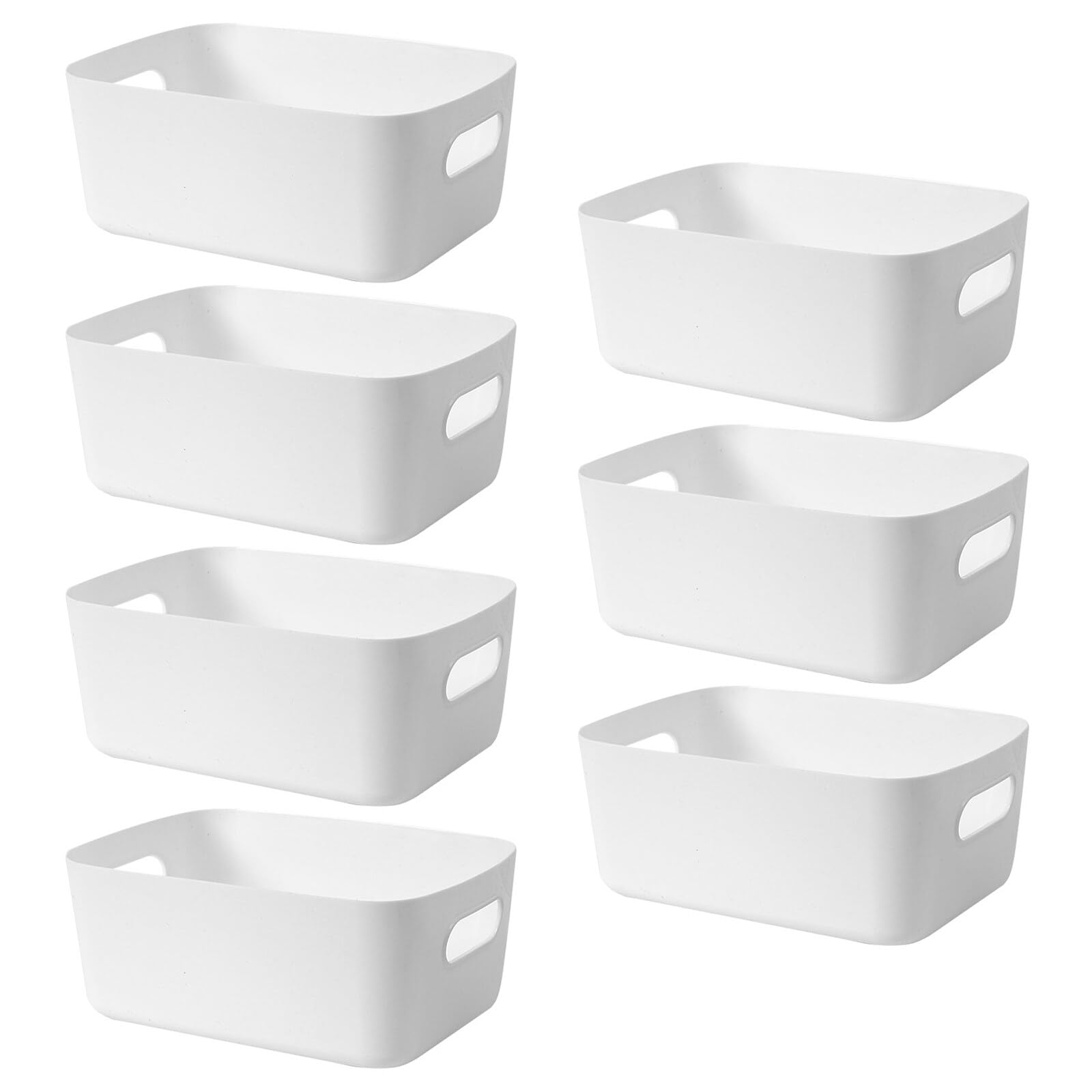 FYting Set of 7 Plastic Storage Boxes, 25CM Office & Home Kitchen Tidy Organiser, Studio Storage Baskets, Shelf & Drawer Organiser, 25x18x10cm (White)
