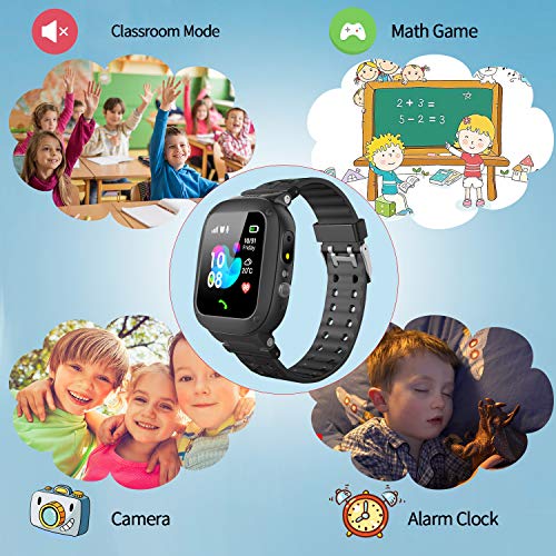 Jsbaby Kids Smartwatch Waterproof GPS/LBS Tracker Phone Compatible iOS Android for Children 3-12 Girls Boys SOS Call Remote Camera Two Way Call Touch Screen Games Christmas Birthday (Black) - Thumbnail 4