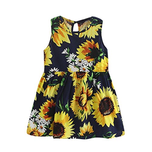 Toddler Girls Summer Princess Print Kids Baby Party Wedding Sleeveless Dresses (Yellow, 2T)