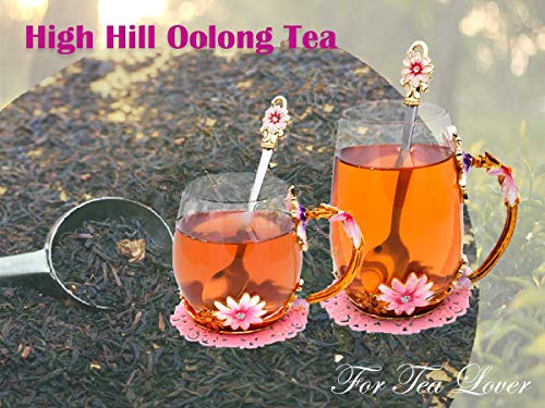 ALITA Luxury Handmade Pink and Purple Flower Crystal Glass Tea Cup/Coffee Mug with Spoon Gift Set (12oz)