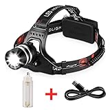 1800LM Rechargeable Headlamp CREE LED, Zoomable Headlamp Flashlight, T6 Head Lights LED for Camping, black (18650/3 AAA Batteries Powered)