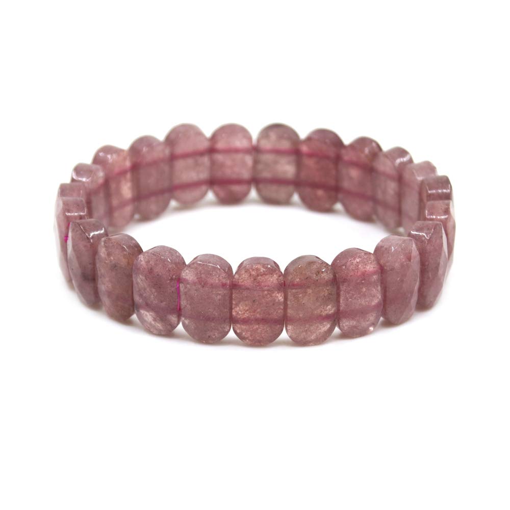 CHENYUE Natural Red Strawberry Quartz Gemstone 14mm Faceted Oval Beads Stretch Bracelet 7.5 Inch Unisex