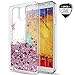 LeYi for Galaxy Note 3 Case with [2 Pack] Tempered Glass Screen Protector for Girls Women, Shiny Cute Moving Quicksand Liquid Clear TPU Protective Phone Case for Samsung Galaxy Note 3 Rose Gold