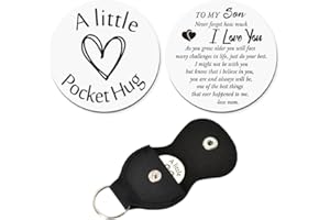 ShiQiao Spl To My Son Gifts from Mom Never Forget How Much I Love You Keychain for Son Birthday Christmas Gifts Pocket Hug Keychain Token for Son Motivational Inspirational Gifts with Leather Case