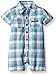 Calvin Klein Baby-Boys Woven Plaid Poplin Romper, Blue, 18 Months