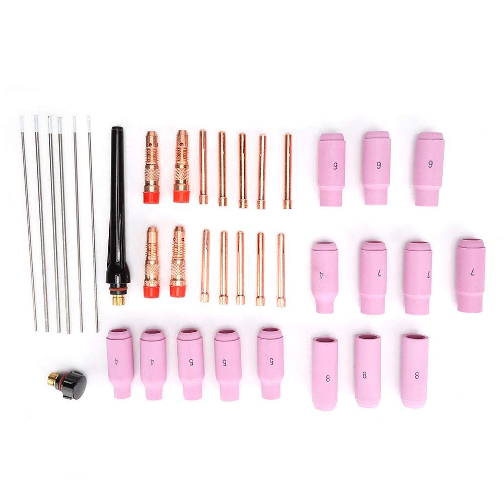Alumina Nozzle, 37pcs TIG Parts Tungsten Electrode Alumina Nozzle Collet Body Back Cap for WP17/18/26 Torch,for Welding Work(37pcs)