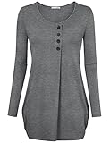 Messic Women's Classic Round Neck Snap Long Sleeve Classic Button Front Tunic Slim Fit Blouse Colorful Gray,Large