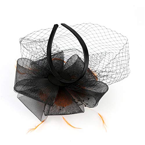 Sayhi Women Flower Mesh Hair Clip Fascinators Hat Pillbox Hat Cocktail Tea Party Wedding Headband(Orange,free size) - Thumbnail 4