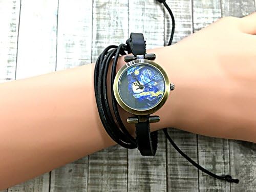 Van Gogh Wrap Bracelet Leather Watch, Starry Night Leather Wrap Bracelet Watch, Leather Wrap Art Watch, Vintage Retro Wrap Bracelet Watch, Wrap Genuine Leather Watch 002