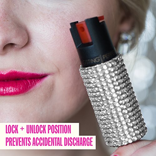 BLINGSTING Cute and Quick Access Self Defense Police Strength Rhinestone Pepper Spray Keychain with UV Marking Dye, Personal Protection for Women, Silver - Thumbnail 5