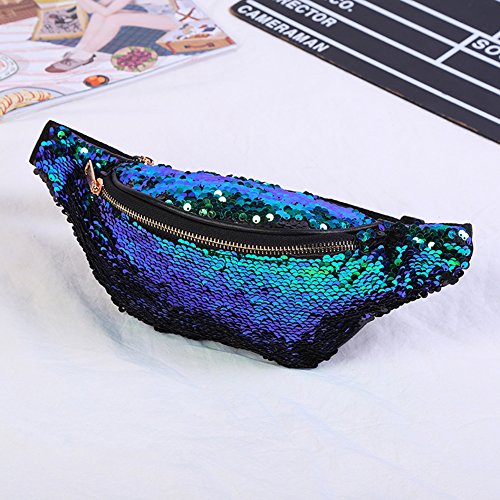 Sequin Fanny Pack for Women - Colorful Glitter Waist Bags with Adjustable Strap (Green)