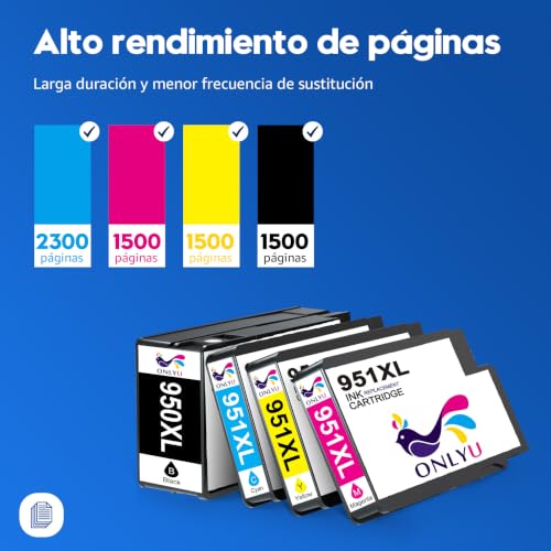 ONLYU Cartuchos 950XL y 951XL Compatibles con HP 950XL HP 951XL HP 950 HP 951 Sustitutos de los Cartuchos HP 8615 para HP OfficeJet Pro 8600, 8100, 8610, 8620, 8615, 8625, 251DW (Paquete de 4)