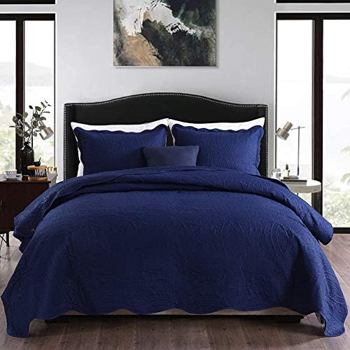 NEWLAKE 3 Piece Quilt Bedspread Coverlet Set,Embossed Coins Pattern, Queen Size