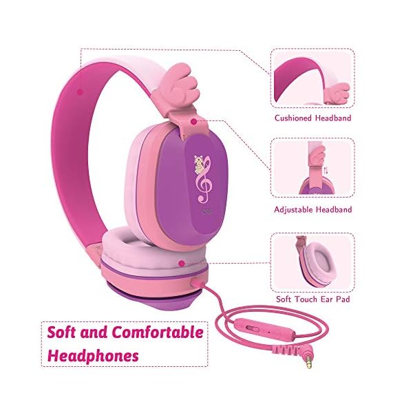 Kids-Headphones-Riwbox-CS6-Lightweight-Foldable-Stereo-Headphones-Over-Ear-Corded-Headset-Sharing-Function-with-Mic-and-Volume-Control-Compatible-with-iPadiPhonePCKindleTablet-PurplePink Riwbox Kids Headphones, CS6 Lightweight Foldable Stereo Headphones Over Ear Corded Headset Sharing Function with Mic and…