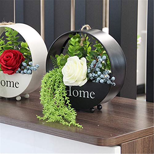 Black Wall-Mounted Planter, 8 Inch Round Iron Succulent Planter Pots and Mini Flower Plant Containers. Flower Pots for Desk, Home Decoration